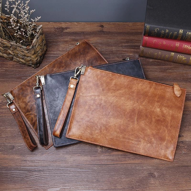 COOL MENS LEATHER ZIPPER LONG CLUTCH WALLETS ZIPPER VINTAGE Brown  Wristlet WALLET FOR MEN