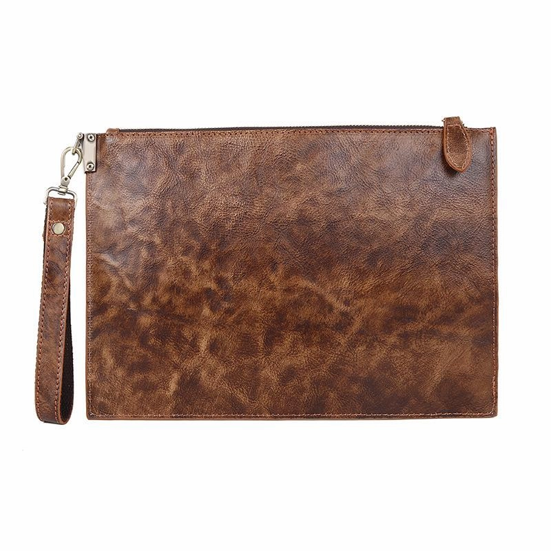 COOL MENS LEATHER ZIPPER LONG CLUTCH WALLETS ZIPPER VINTAGE Brown  Wristlet WALLET FOR MEN