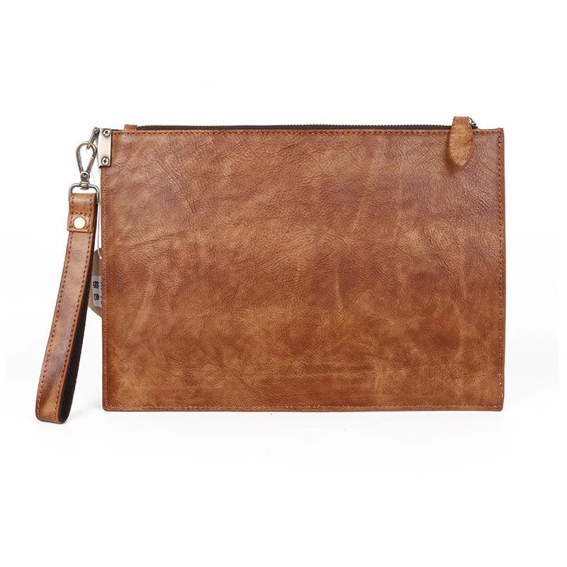 COOL MENS LEATHER ZIPPER LONG CLUTCH WALLETS ZIPPER VINTAGE Brown  Wristlet WALLET FOR MEN