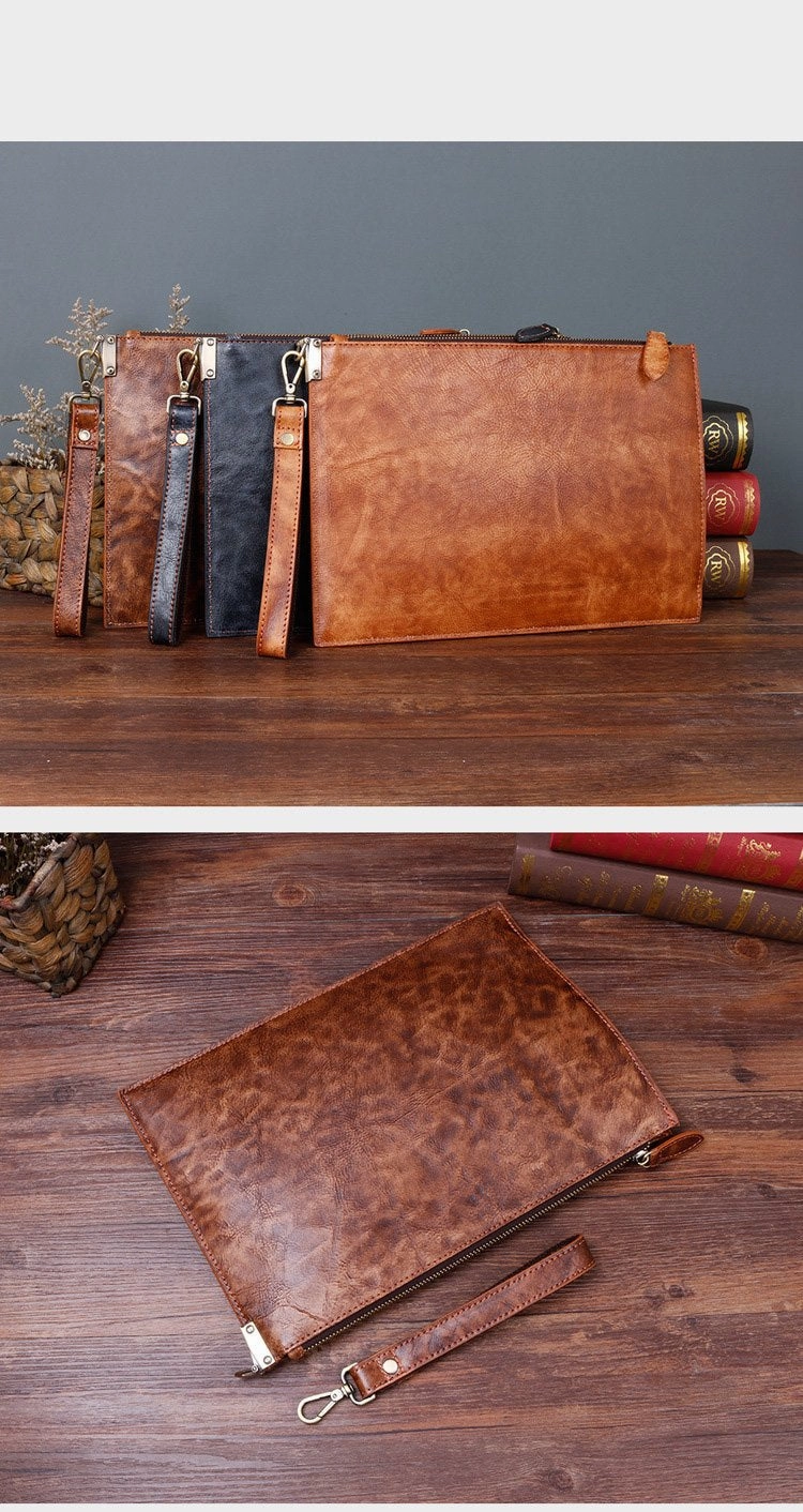 COOL MENS LEATHER ZIPPER LONG CLUTCH WALLETS ZIPPER VINTAGE Brown  Wristlet WALLET FOR MEN
