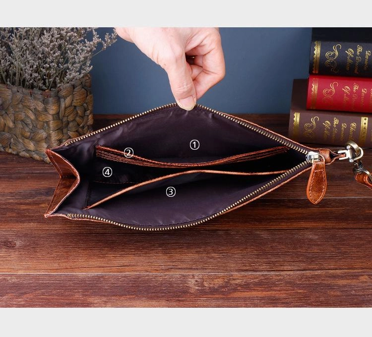 COOL MENS LEATHER ZIPPER LONG CLUTCH WALLETS ZIPPER VINTAGE Brown  Wristlet WALLET FOR MEN