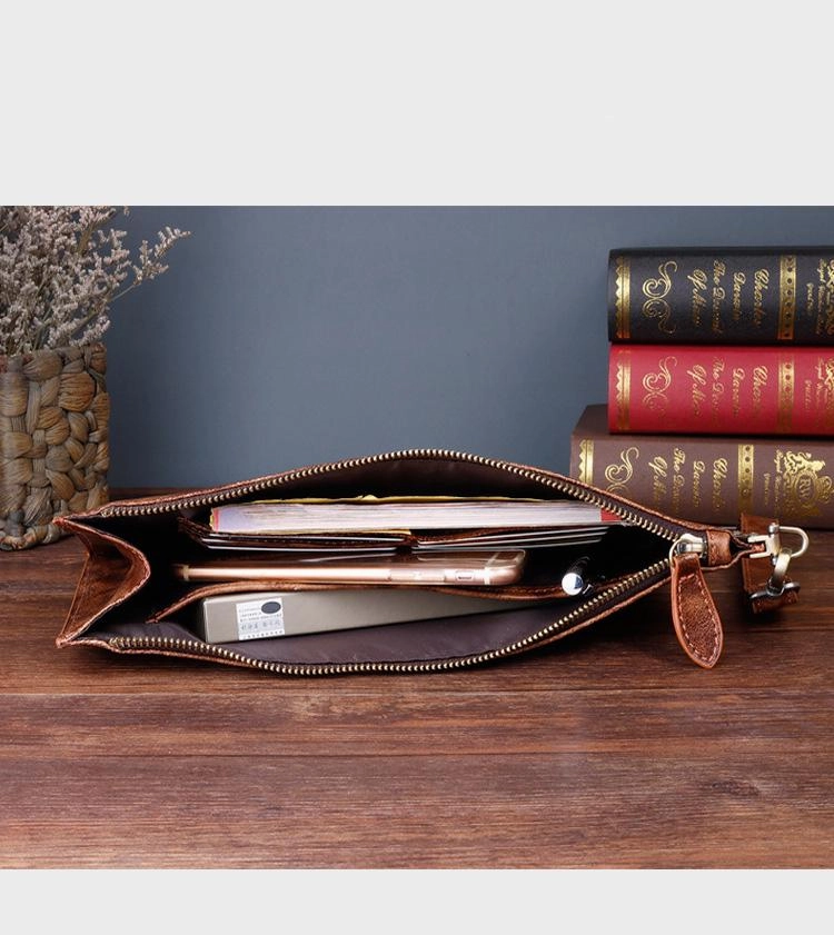 COOL MENS LEATHER ZIPPER LONG CLUTCH WALLETS ZIPPER VINTAGE Brown  Wristlet WALLET FOR MEN