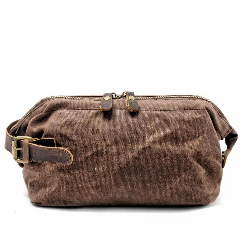Cool Waxed Canvas Leather Mens Black Clutch Bag Handbag Phone Bag Wash Bag For Men