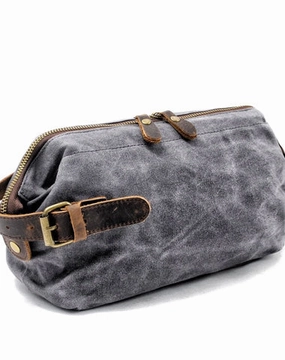 Cool Waxed Canvas Leather Mens Black Clutch Bag Handbag Phone Bag Wash Bag For Men