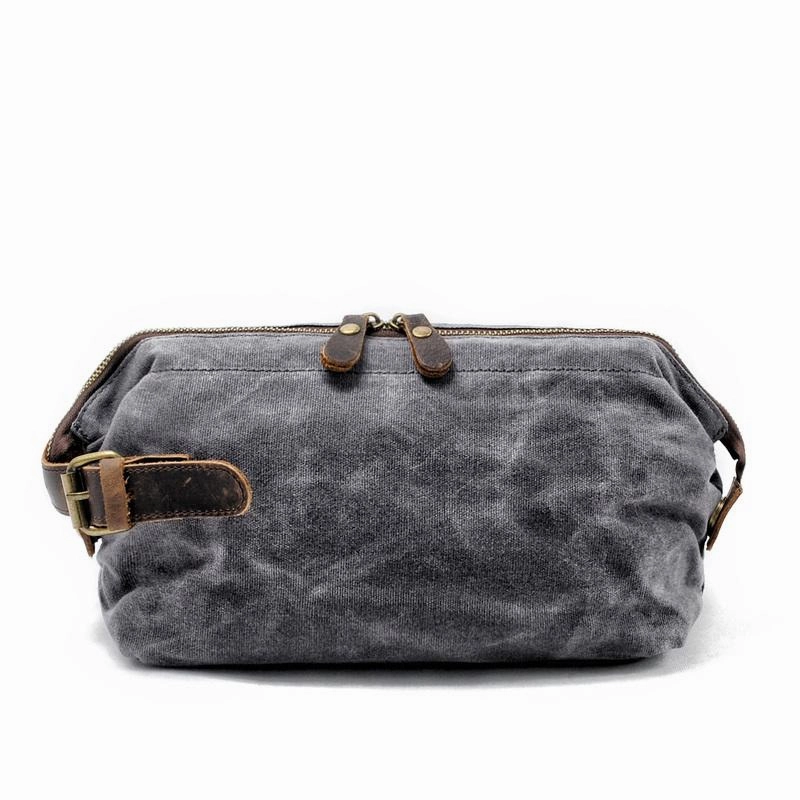 Cool Waxed Canvas Leather Mens Black Clutch Bag Handbag Phone Bag Wash Bag For Men