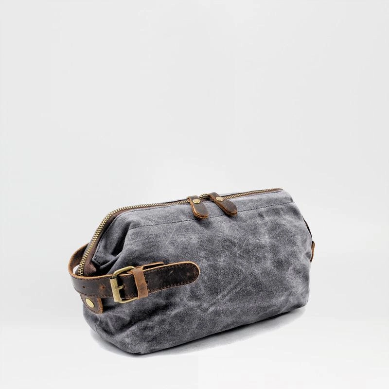 Cool Waxed Canvas Leather Mens Black Clutch Bag Handbag Phone Bag Wash Bag For Men