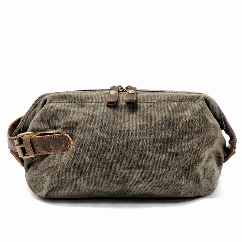 Cool Waxed Canvas Leather Mens Black Clutch Bag Handbag Phone Bag Wash Bag For Men