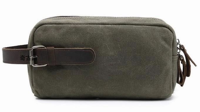 Cool Waxed Canvas Leather Mens Zipper Wristlet Bag Vintage Clutch Zipper Bag for Men
