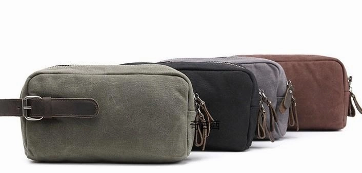 Cool Waxed Canvas Leather Mens Zipper Wristlet Bag Vintage Clutch Zipper Bag for Men