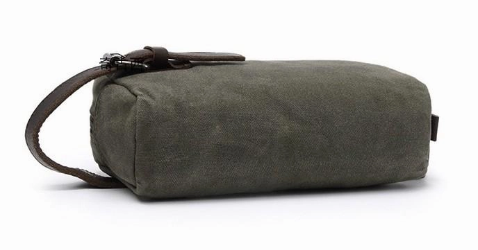 Cool Waxed Canvas Leather Mens Zipper Wristlet Bag Vintage Clutch Zipper Bag for Men