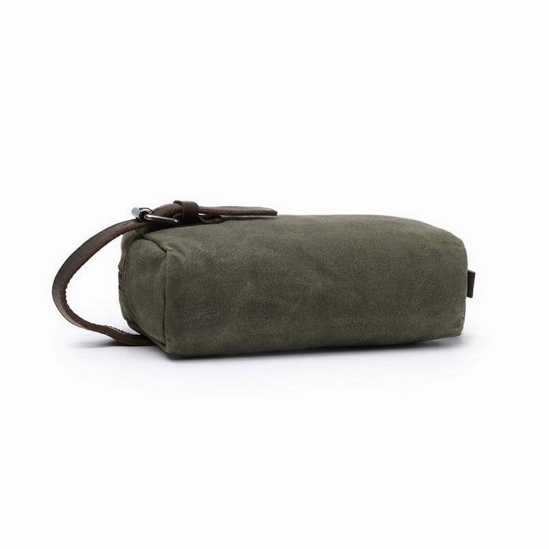 Cool Waxed Canvas Leather Mens Zipper Wristlet Bag Vintage Clutch Zipper Bag for Men