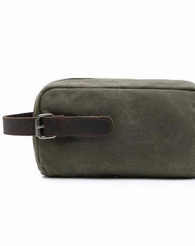 Cool Waxed Canvas Leather Mens Zipper Wristlet Bag Vintage Clutch Zipper Bag for Men