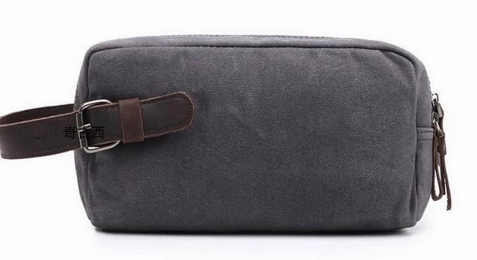 Cool Waxed Canvas Leather Mens Zipper Wristlet Bag Vintage Clutch Zipper Bag for Men