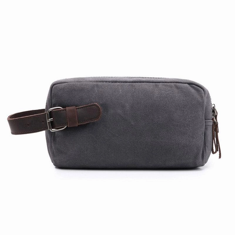 Cool Waxed Canvas Leather Mens Zipper Wristlet Bag Vintage Clutch Zipper Bag for Men