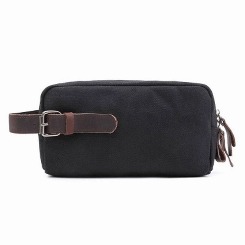 Cool Waxed Canvas Leather Mens Zipper Wristlet Bag Vintage Clutch Zipper Bag for Men