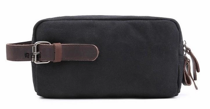 Cool Waxed Canvas Leather Mens Zipper Wristlet Bag Vintage Clutch Zipper Bag for Men