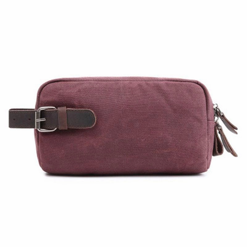 Cool Waxed Canvas Leather Mens Zipper Wristlet Bag Vintage Clutch Zipper Bag for Men