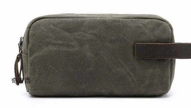 Cool Waxed Canvas Leather Mens Zipper Wristlet Bag Vintage Clutch Zipper Bag for Men