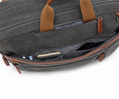CoolBELL Convertible Backpack Shoulder Bag Messenger Bag Laptop Case Business Briefcase Leisure Handbag Multi-Functional Travel Rucksack Fits 17.3 Inch Laptop for Men/Women (Canvas Dark Grey)