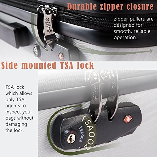 Coolife Luggage Expandable(only 28") Suitcase PC ABS with TSA Lock Spinner 20in 24in 28in (sliver, S(20in_carry on))