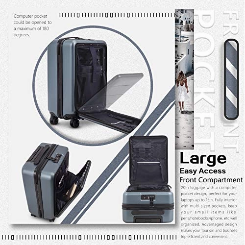 COOLIFE Luggage Suitcase Piece Set Carry On ABS PC Spinner Trolley with Laptop pocket (Night navy, 20in(carry on))