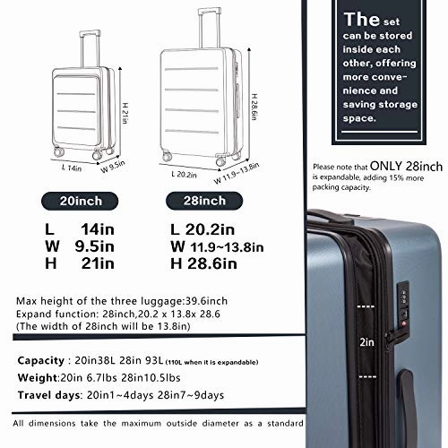 COOLIFE Luggage Suitcase Piece Set Carry On ABS PC Spinner Trolley with Laptop pocket (Night navy, 20in(carry on))