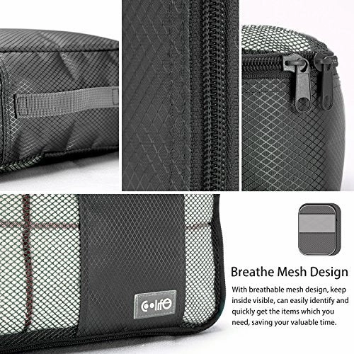 Coolife Packing Cubes Travel Organizers with Laundry Bag 7 Set Hanging Toiletry Bag Portable