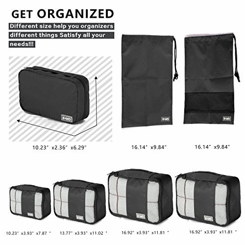 Coolife Packing Cubes Travel Organizers with Laundry Bag 7 Set Hanging Toiletry Bag Portable