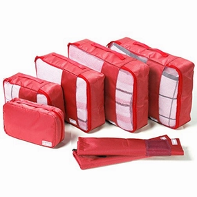 Coolife Packing Cubes Travel Organizers with Laundry Bag 7 Set Hanging Toiletry Bag Portable (red)