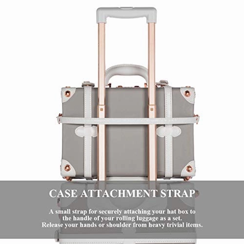 COTRUNKAGE Pu Spinner Suitcase Grey 2 Piece Vintage Trunk Luggage Set with TSA Lock (13" & 20", Light grey)