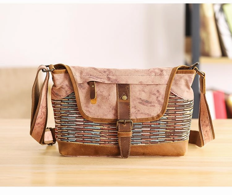 Country Style Canvas Leather 14'' Womens Small Side Bag Shoulder Bag Messenger Bag for Men