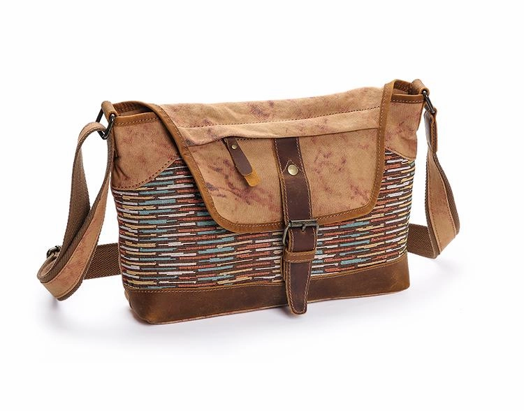 Country Style Canvas Leather 14'' Womens Small Side Bag Shoulder Bag Messenger Bag for Men