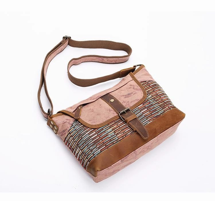 Country Style Canvas Leather 14'' Womens Small Side Bag Shoulder Bag Messenger Bag for Men