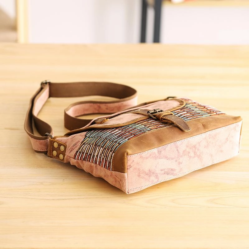 Country Style Canvas Leather 14'' Womens Small Side Bag Shoulder Bag Messenger Bag for Men