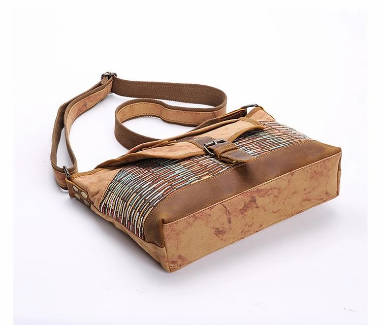 Country Style Canvas Leather 14'' Womens Small Side Bag Shoulder Bag Messenger Bag for Men
