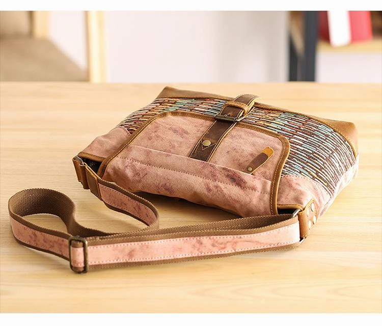 Country Style Canvas Leather 14'' Womens Small Side Bag Shoulder Bag Messenger Bag for Men