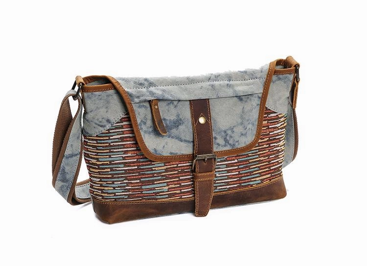 Country Style Canvas Leather 14'' Womens Small Side Bag Shoulder Bag Messenger Bag for Men