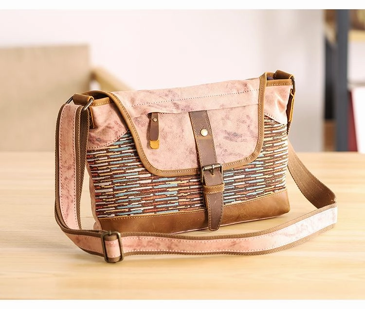 Country Style Canvas Leather 14'' Womens Small Side Bag Shoulder Bag Messenger Bag for Men