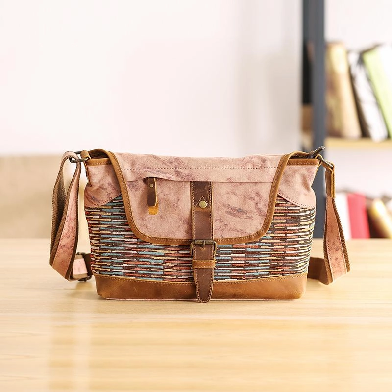 Country Style Canvas Leather 14'' Womens Small Side Bag Shoulder Bag Messenger Bag for Men