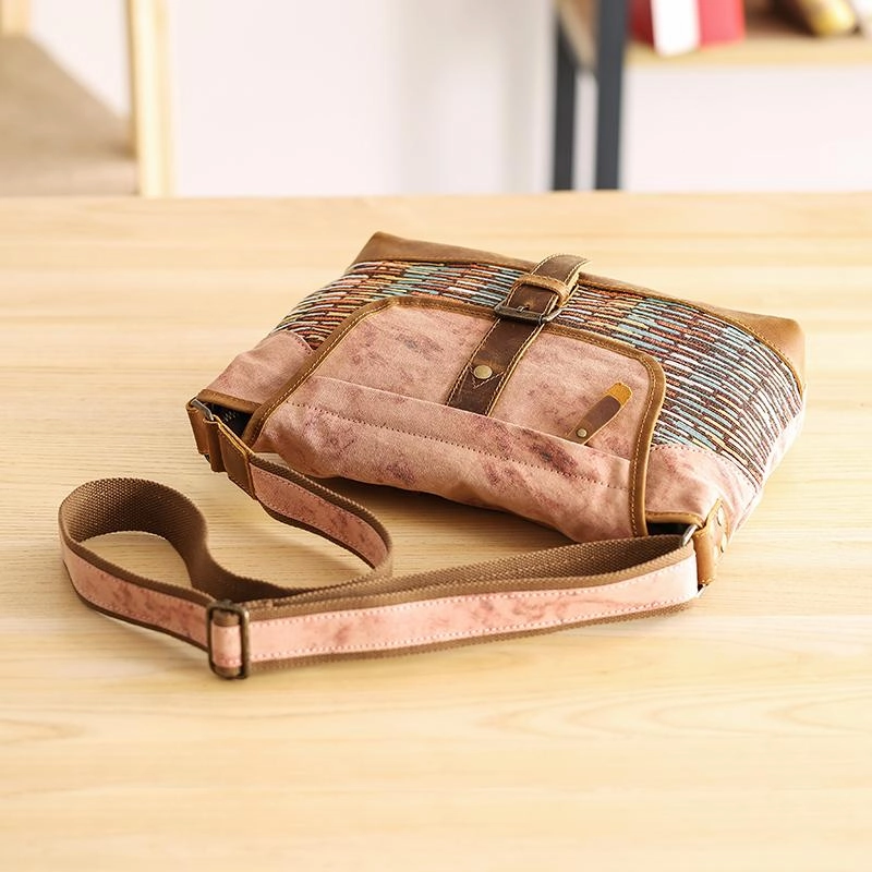 Country Style Canvas Leather 14'' Womens Small Side Bag Shoulder Bag Messenger Bag for Men