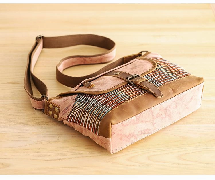 Country Style Canvas Leather 14'' Womens Small Side Bag Shoulder Bag Messenger Bag for Men