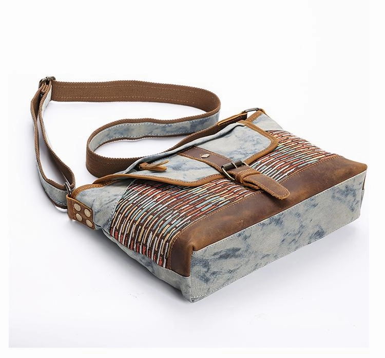 Country Style Canvas Leather 14'' Womens Small Side Bag Shoulder Bag Messenger Bag for Men
