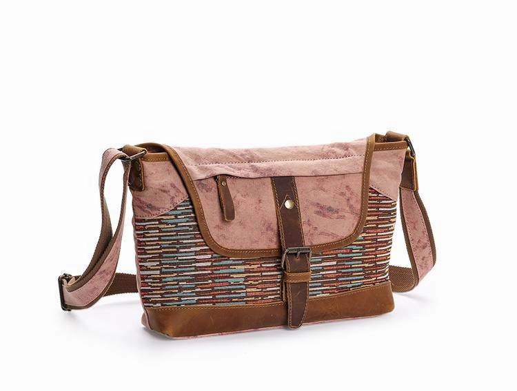 Country Style Canvas Leather 14'' Womens Small Side Bag Shoulder Bag Messenger Bag for Men
