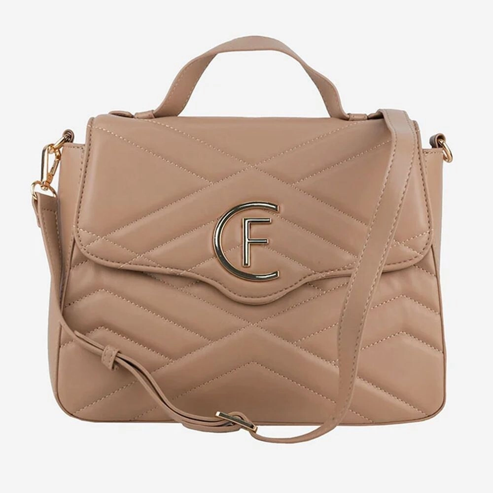 CRISTINAEFFE Beige Artificial Leather Crossbody Women's Bag