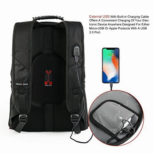 Crossgear Tsa Laptop Backpack With Usb Charging Port And Combination Lock- Fits Most 17.3 Inch