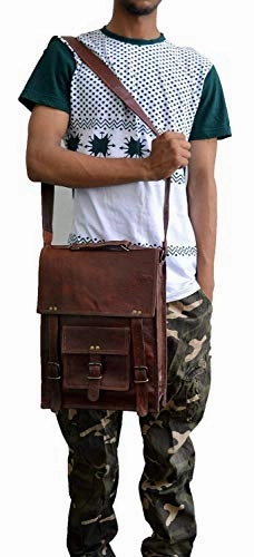 CUERO SHOP 15" Men's Genuine Leather Messenger Bag Laptop case Vertical Satchel Shoulder Bag