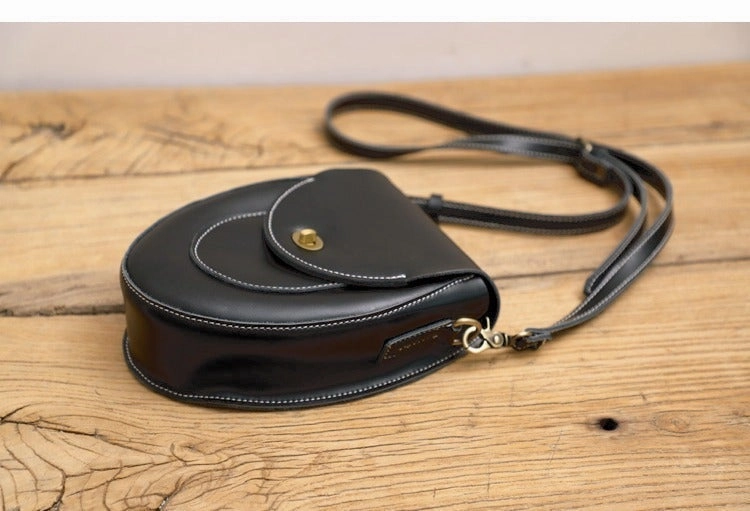 Cute Beige LEATHER Saddle Side Bag WOMEN SHOULDER BAG Crossbody Saddle Purse FOR WOMEN