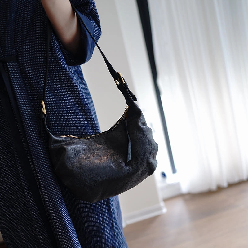 Cute Black Leather Baguette Bag Women Baguette Shoulder Bag for Women
