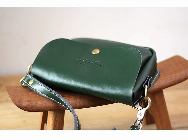 Cute Black LEATHER Flip Side Bag Handmade WOMEN Phone Crossbody BAG Purse FOR WOMEN