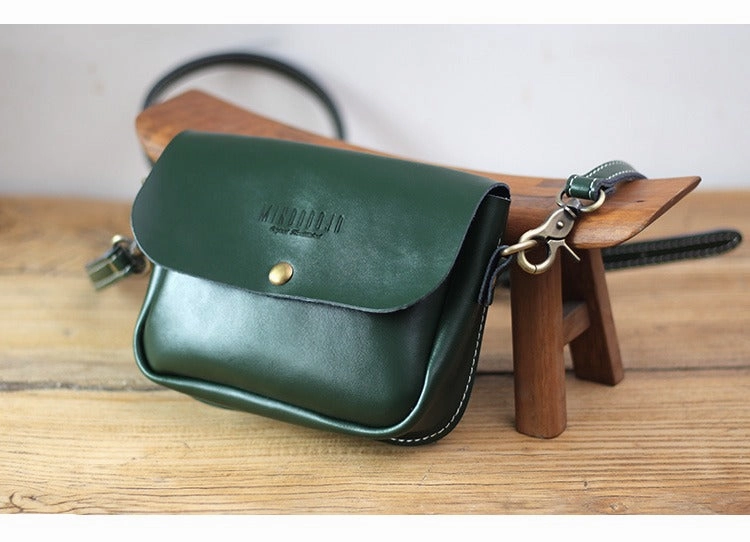Cute Black LEATHER Flip Side Bag Handmade WOMEN Phone Crossbody BAG Purse FOR WOMEN